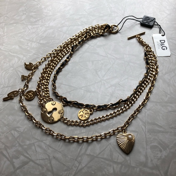Dolce & Gabbana Jewelry - Dolce and Gabbana D&G Gold Charm Leather Necklace